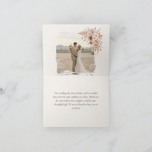 Boho Terracotta Floral & Pampas Grass Wedding サンキューカード (内部)