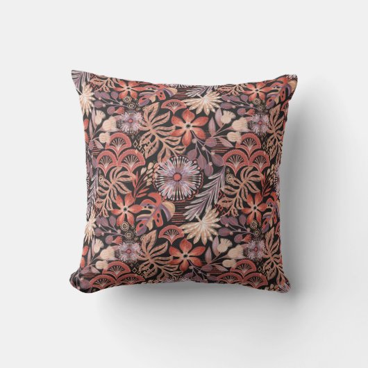 Boho Terracotta Floral Pattern クッション (正面)