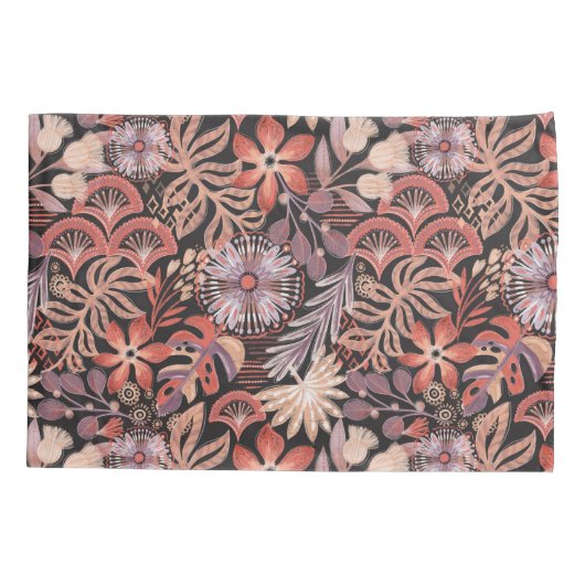 Boho Terracotta Floral Pattern Pillow Case Set 枕カバー (裏面-左)