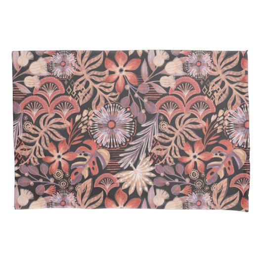 Boho Terracotta Floral Pattern Pillow Case Set 枕カバー (正面左)
