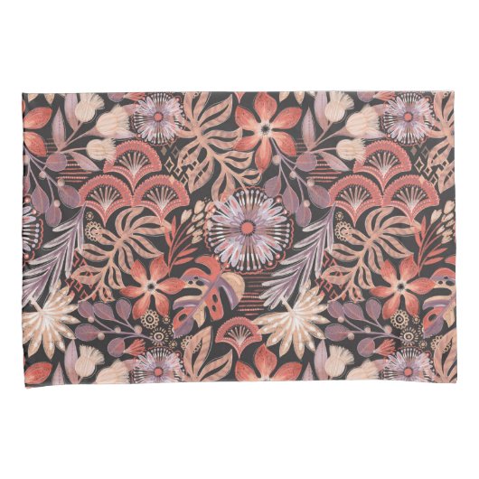 Boho Terracotta Floral Pattern Pillow Case Set 枕カバー (正面右)