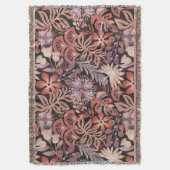 Boho Terracotta Floral Pattern Throw Blanket スローブランケット (正面縦)