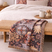Boho Terracotta Floral Pattern Throw Blanket スローブランケット