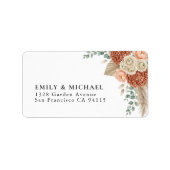 Boho Terracotta Floral Wedding Return Address ラベル (正面)
