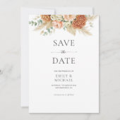 Boho Terracotta Floral Wedding Save The Date Card セーブザデート (正面)