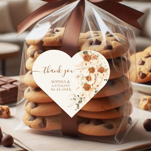 Boho Terracotta Floral Wedding Thank You  ハートシール