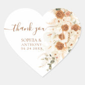 Boho Terracotta Floral Wedding Thank You  ハートシール (正面)