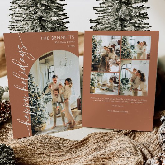 Boho Terracotta Happy Holidays Photo シーズンカード