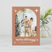 Boho Terracotta Merry Christmas Photo シーズンカード (スタンド正面)