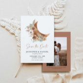 Boho Terracotta Moon Photo Save the Date Card 招待状