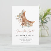 Boho Terracotta Moon Photo Save the Date Card 招待状 (スタンド正面)