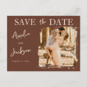 Boho Terracotta One Photo Save the Date Wedding 案内ポストカード (正面)