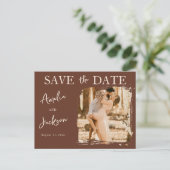 Boho Terracotta One Photo Save the Date Wedding 案内ポストカード (スタンド正面)