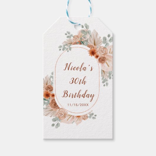 Boho Terracotta Pampas Grass ギフトタグ (正面)