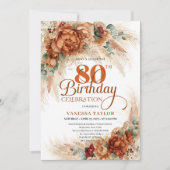 Boho terracotta pampas grass 80th Birthday invite 招待状 (正面)