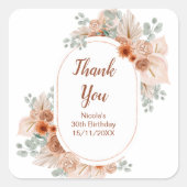 Boho Terracotta Pampas Grass Birthday スクエアシール (正面)