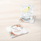 Boho Terracotta Pampas Grass Birthday スクエアペーパーコースター (インサイチュ)