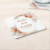 Boho Terracotta Pampas Grass Birthday スクエアペーパーコースター (アングル)