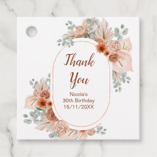 Boho Terracotta Pampas Grass Birthday フェイバータグ (正面)