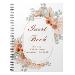 Boho Terracotta Pampas Grass Birthday Guest Book ノートブック