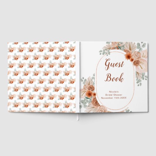 Boho Terracotta Pampas Grass Bridal Shower ゲストブック (全面)