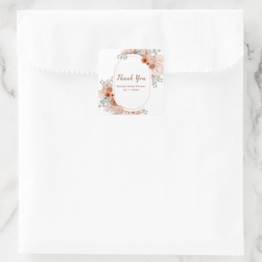 Boho Terracotta Pampas Grass Bridal Shower スクエアシール (バッグ)