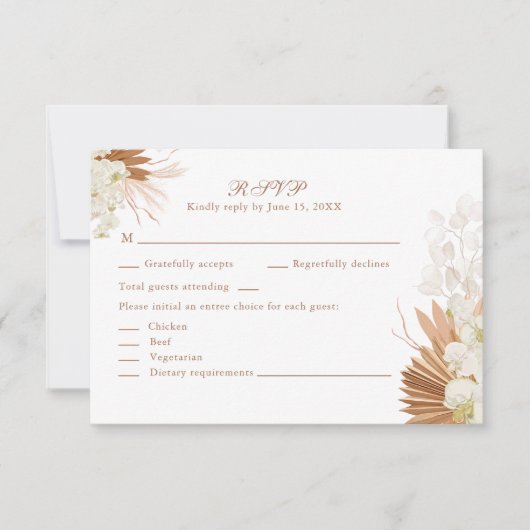 Boho Terracotta Pampas Grass Orchid Wedding RSVP   (正面)