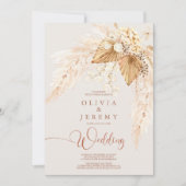 Boho Terracotta Pampas Grass Photo 結婚's 招待状 (正面)