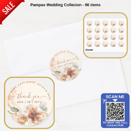 Boho Terracotta Pampas Grass Thank You Faver Class ラウンドシール