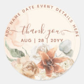 Boho Terracotta Pampas Grass Thank You Faver Class ラウンドシール (正面)