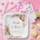 Boho Terracotta Pampas Grass wedding ペーパープレート (パーティー)