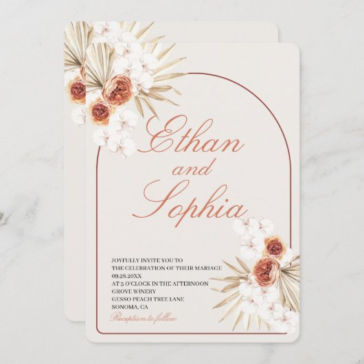 Boho Terracotta Pampas Grass Wedding Invitation 招待状 (正面/裏面)