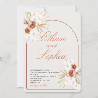 Boho Terracotta Pampas Grass Wedding Invitation 招待状
