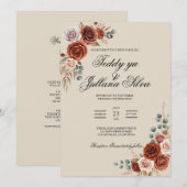 Boho terracotta qr code 2 in 1 wedding invitation 招待状 (正面/裏面)
