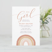Boho Terracotta Rainbow Its a Girl Baby Shower 招待状 (スタンド正面)