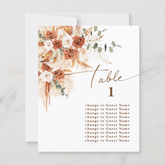 Boho Terracotta Rose Pampas Table 1 Seating Plan (正面)