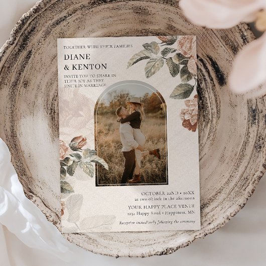 Boho Terracotta Rose Sage Greenery Wedding | 招待状