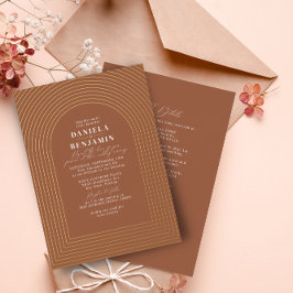 Boho Terracotta Rust結婚のArch & RSVP QRコード 箔招待状