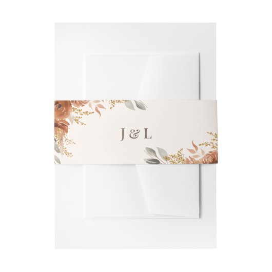 Boho Terracotta Rust Fall Floral Wedding 招待状ベリーバンド (正面例)