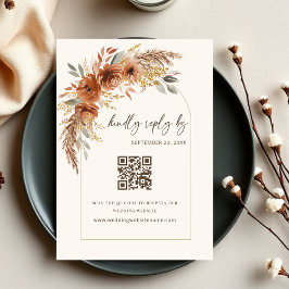 Boho Terracotta Rust Fall Floral Wedding QR Code 出欠カード