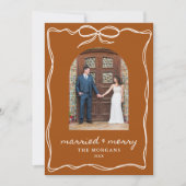 Boho Terracotta Rustic Married & Merry 4 Photo シーズンカード (正面)