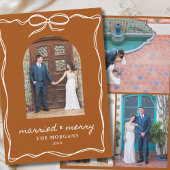 Boho Terracotta Rustic Married & Merry 4 Photo シーズンカード
