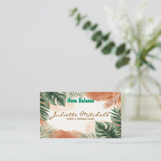Boho Terracotta Tropical Health Business Card 名刺 (スタンド正面)