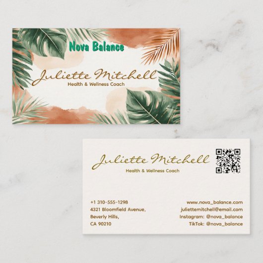 Boho Terracotta Tropical Health Business Card 名刺 (正面/裏面)