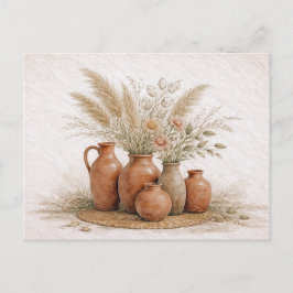 Boho Terracotta Vase Pampas Grass Floral ポストカード