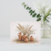 Boho Terracotta Vase Pampas Grass Floral  ポストカード (スタンド正面)