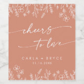 Boho Terracotta Wildflower Cheers to Love Wedding ワインラベル (シングルラベル)