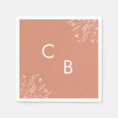 Boho Terracotta Wildflower Monogrammed Napkins スタンダードカクテルナプキン (正面)