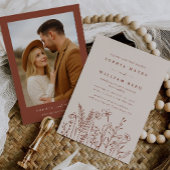 Boho Terracotta Wildflower Photo Wedding 招待状