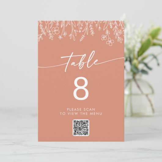 Boho Terracotta Wildflower QR Code Table Numbers 招待状 (スタンド正面)